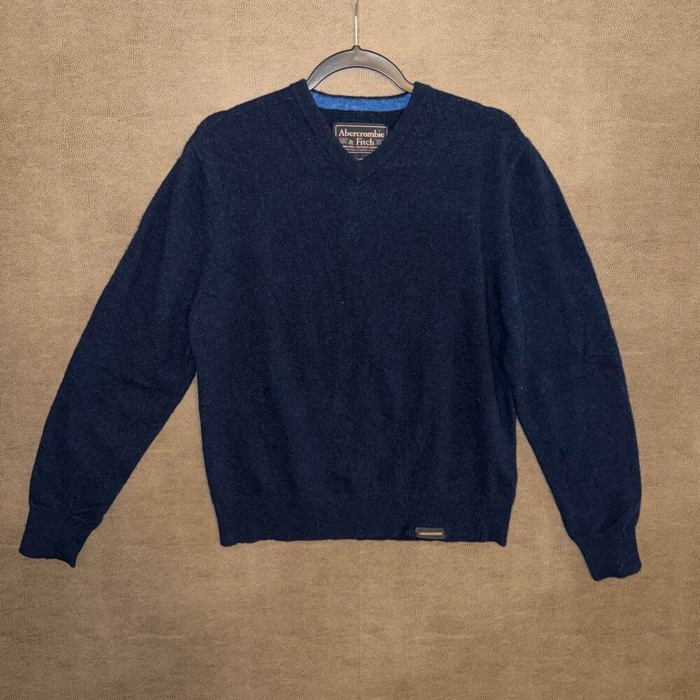 Vintage 1990s Abercrombie & Fitch Navy Blue Lambs wool & Nylon Sweater Size XL